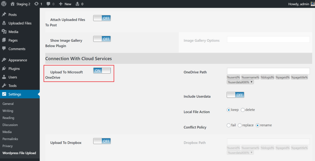 Screenshot Connection With Cloud Services